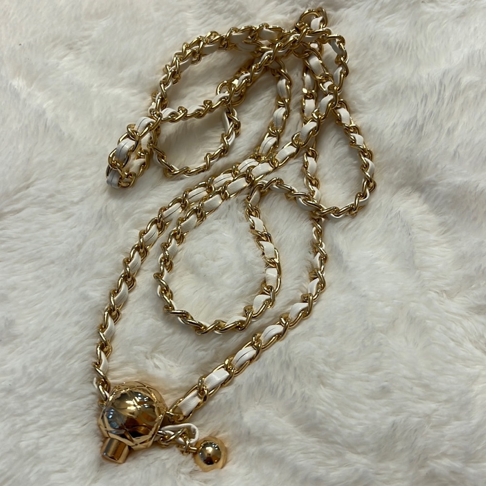 Chain for Wallet to Bag GOLD tone white leather with Gold ball adjustable chain